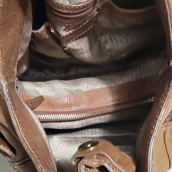 Cole Haan Dillan Ruched Cognac Brown Studded Satchel Bag Y2K Messy Fabulous - Picture 6 of 16